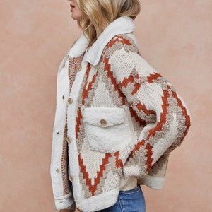 New Quilted Cardigan Sweater Coat / Women's Shacket Western Boho Jacket